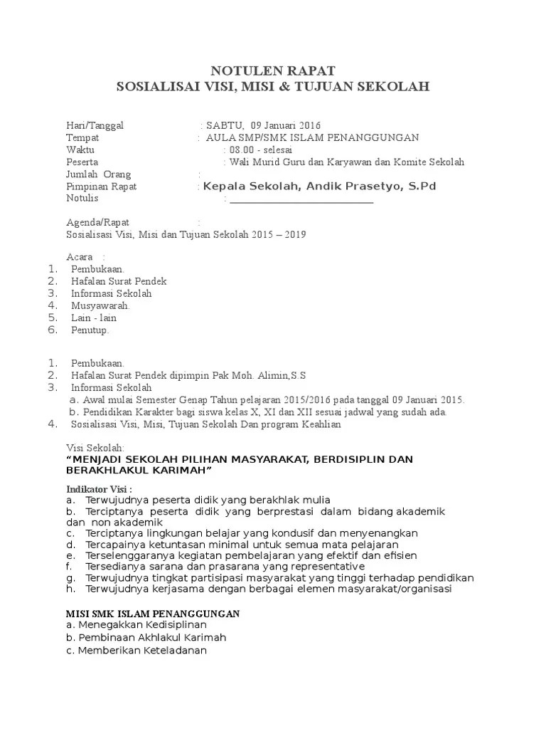 Notulen Sosialisasi Visi Misi | PDF