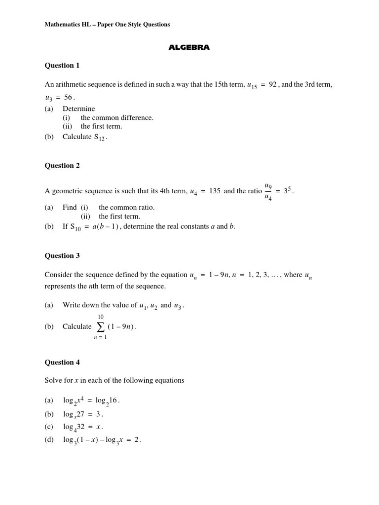 IB Mathematics Higher Level Sample Questions Trigonometric Functions