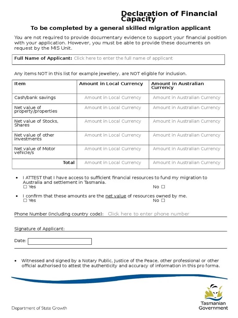 TAS Financial Capacity Declaration Form PDF