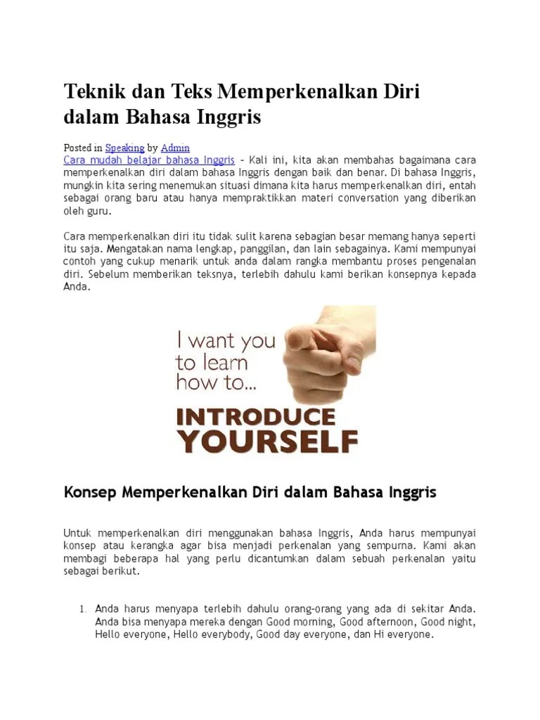 Teknik Dan Teks Memperkenalkan Diri Dalam Bahasa Inggris 2 | PDF | Bahasa  Indonesia | Bahasa-bahasa-bahasa di Asia Tenggara