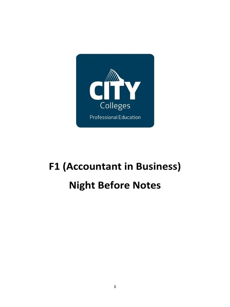 ACCA F1 Night Before Notes Demand Price Elasticity Of