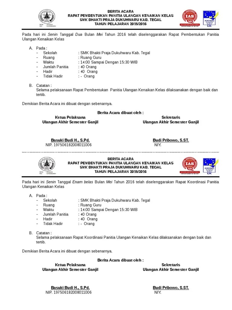 Berita Acara Rapat Koordinasi UKK | PDF
