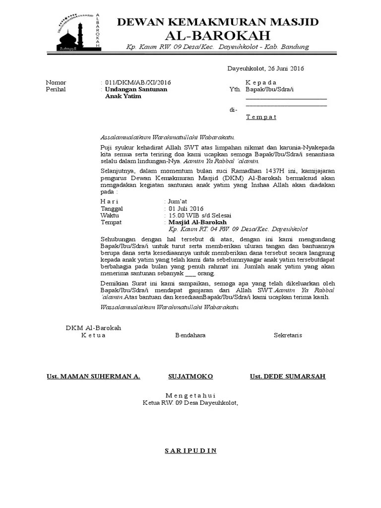 Contoh Surat Undangan Santunan Anak Yatim