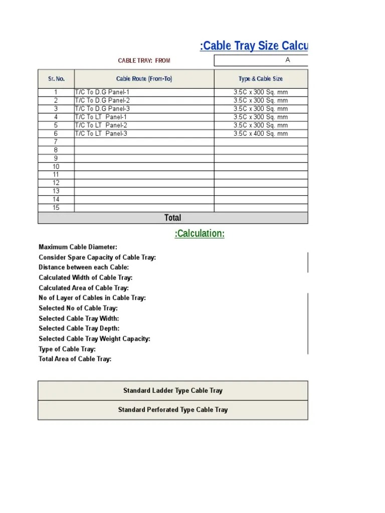 cable Tray Size Calculation PDF