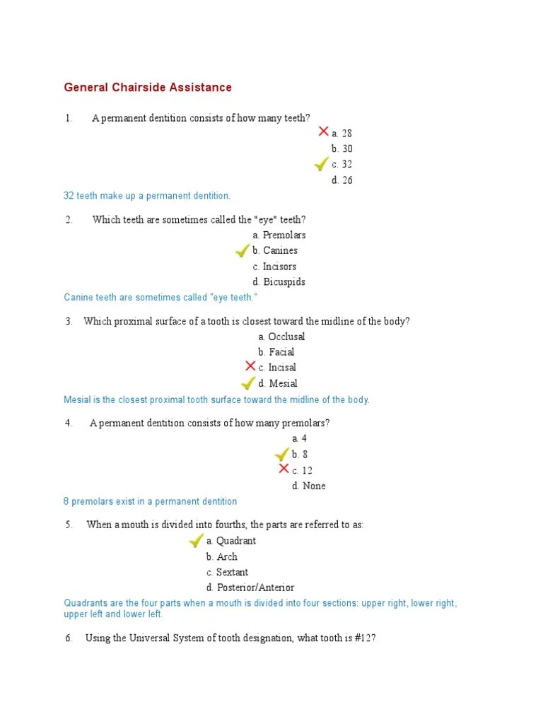 Dental Assistant Sample Test | PDF | Tooth | Infection
