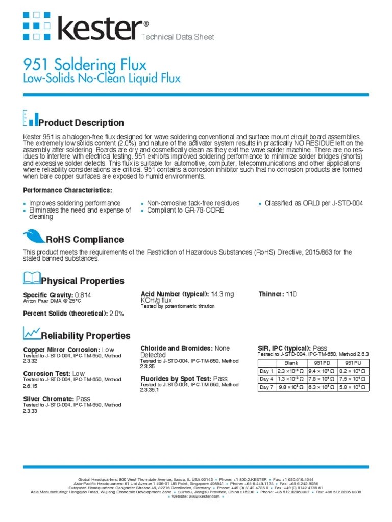 951 Soldering Flux Data Sheet PDF Soldering Solder