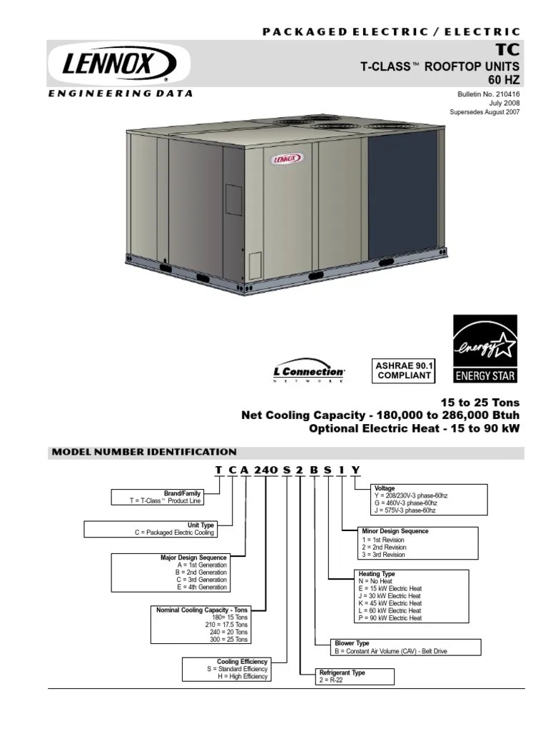 Lennox Serie TC. 15 to 25 Ton Air Conditioning Thermostat