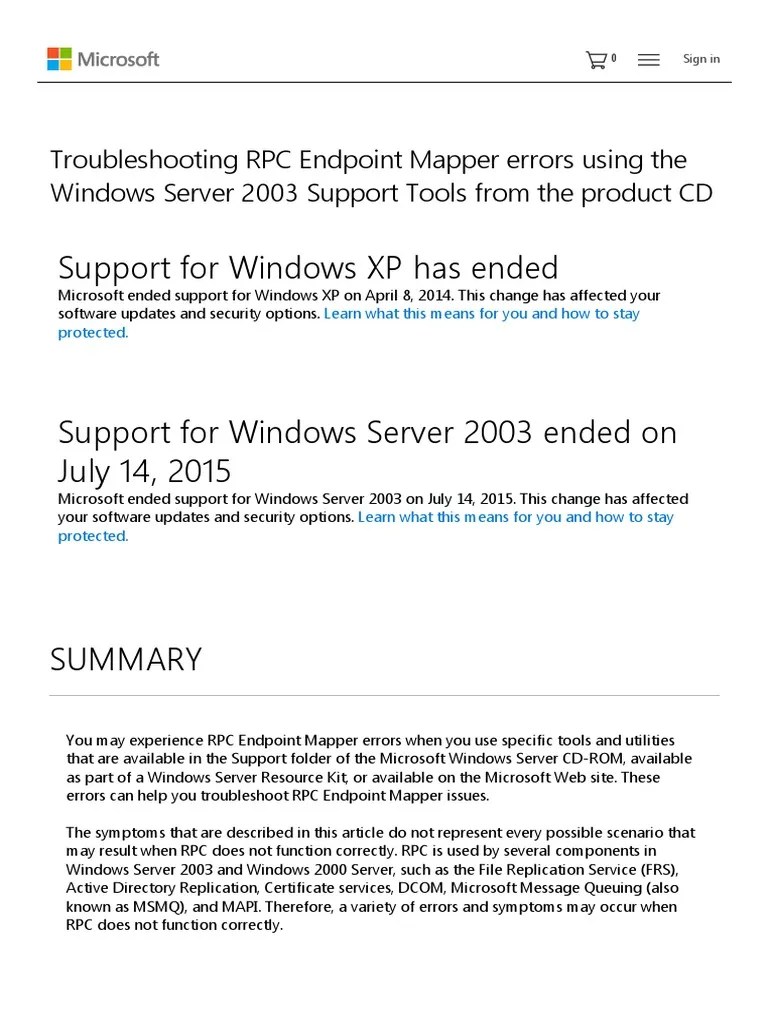 Troubleshooting RPC Endpoint Mapper Errors Using The Windows Server