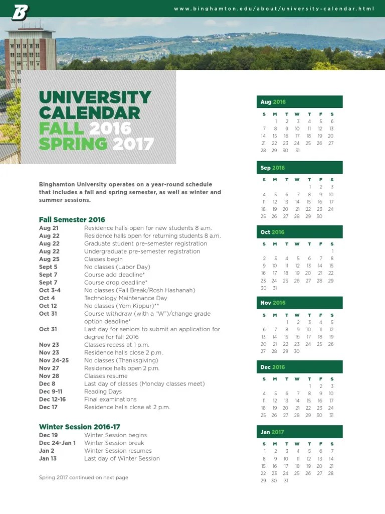 binghamton university academic calendar spring 2023 15-922 University Calendar - Fall2016Spring2017 Update 6-16 | Pdf | Academic Term | Learning