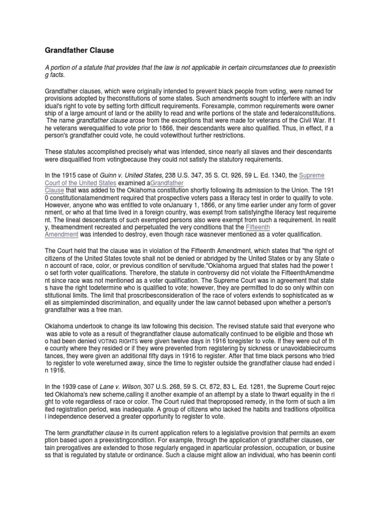Grandfather Clause PDF