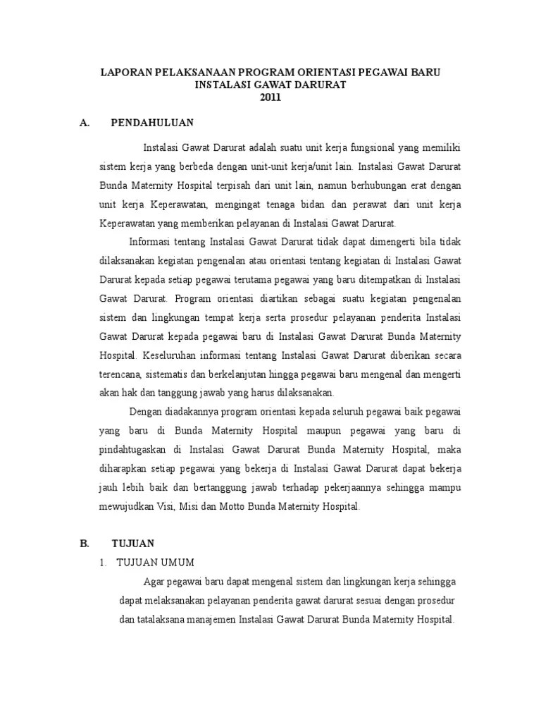Contoh Laporan Orientasi Karyawan Baru Di Puskesmas Kumpulan Contoh