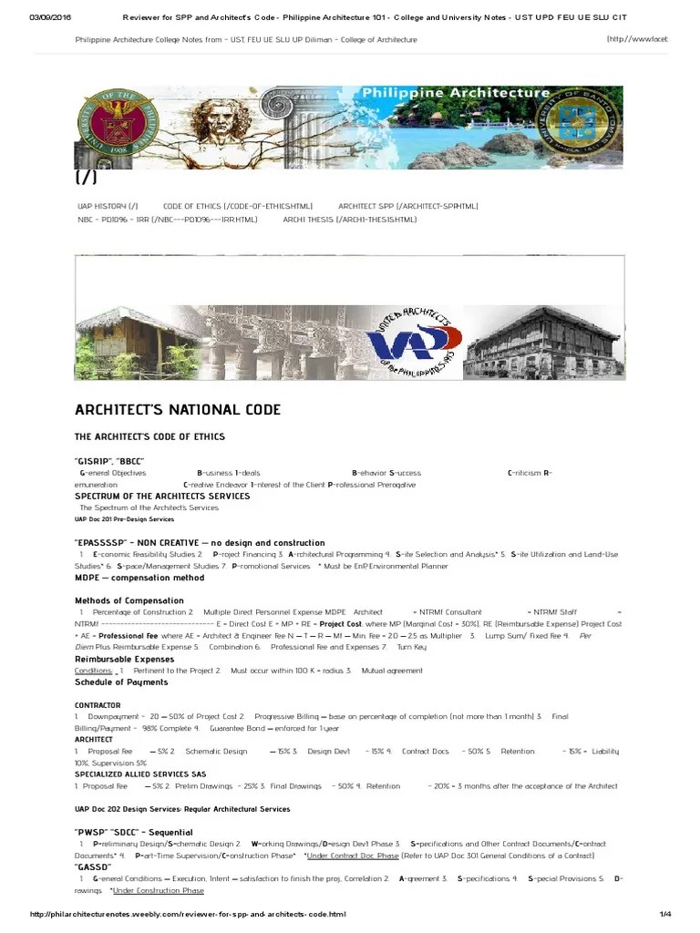 Reviewer For SPP and Architect's Code Philippine Architecture 101