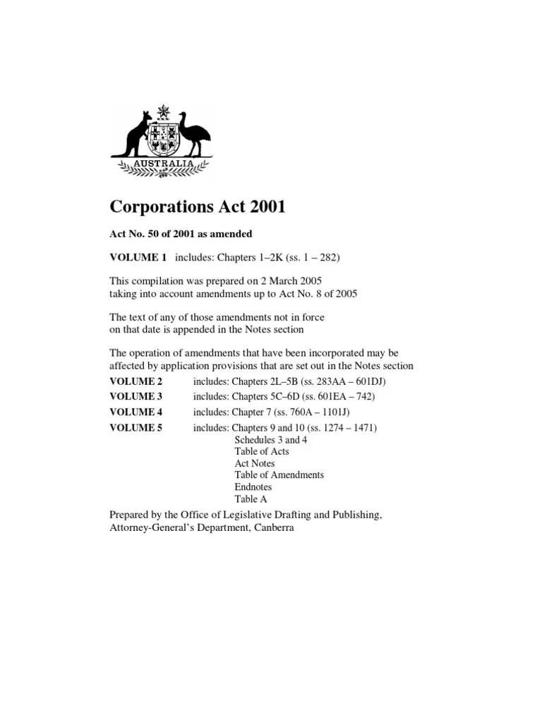 Corporations Act 2001 Australia Securities (Finance) Companies