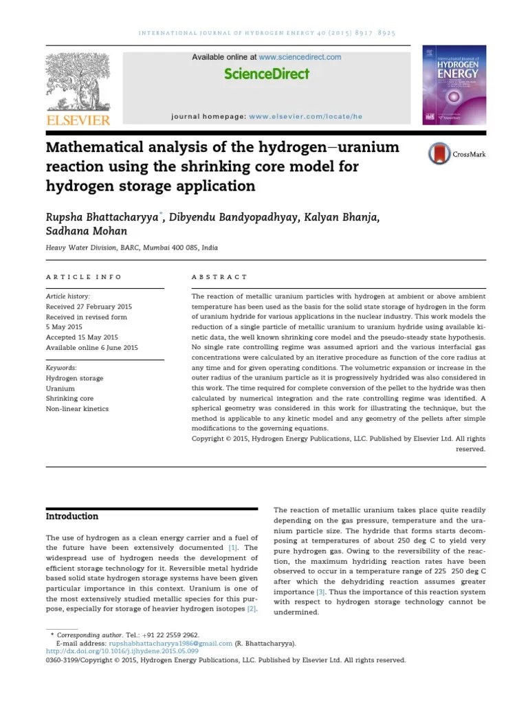 Mathematical Analysis of the Hydrogen Uranium Reaction Using the