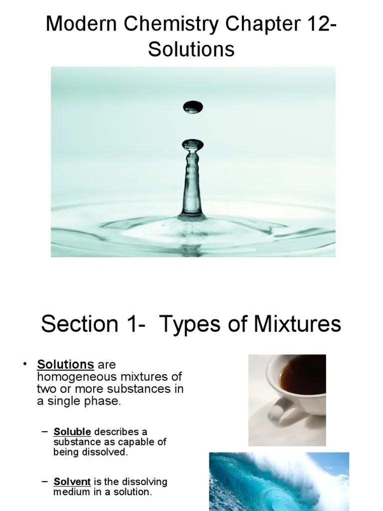 Modern Chemistry Chapter 12 Solutions Solution Dissolution (Chemistry)