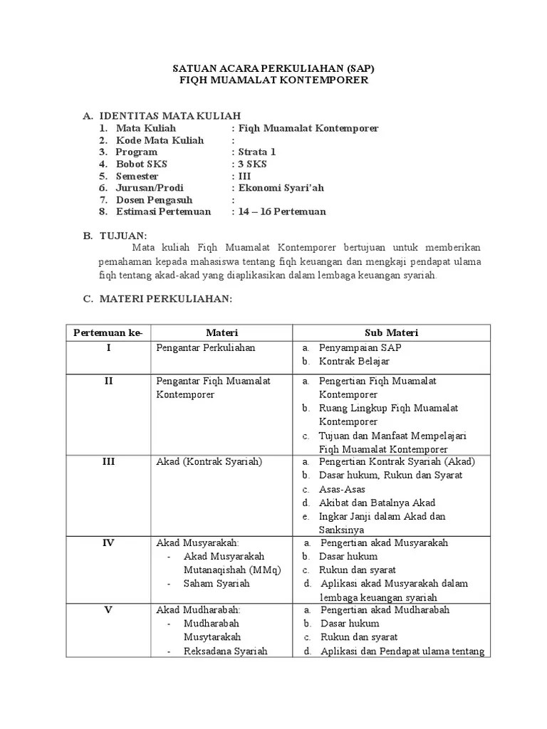 Silabus Fiqh Muamalah Kontemporer