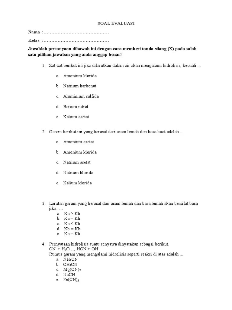 Soal Remedial Hidrolisis Garam | PDF