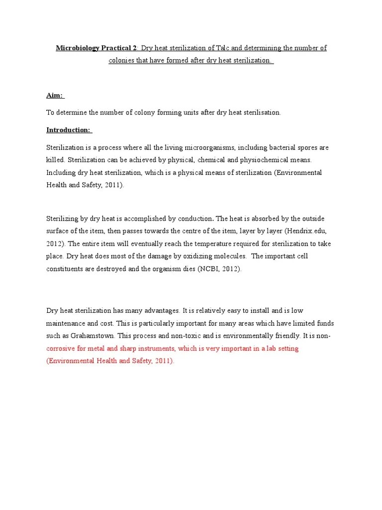 Analysis of Dry Heat Sterilization of Talc An Investigation of Colony Formation After