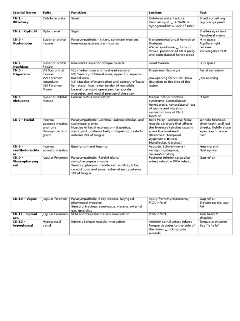 Cranial Nerve Cheat Sheet Neuroanatomy Nervous System