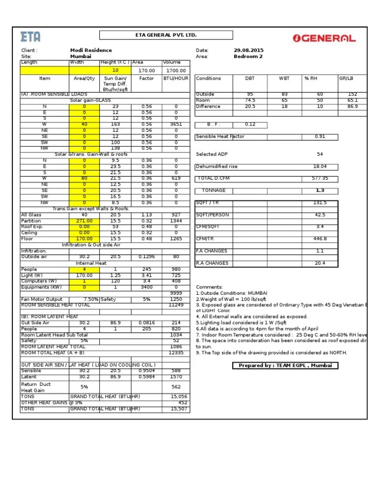 Heat Load Calculation Sheet PDF