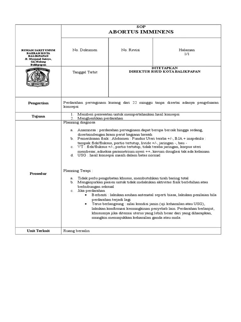 SOP Abortus Imminens | PDF