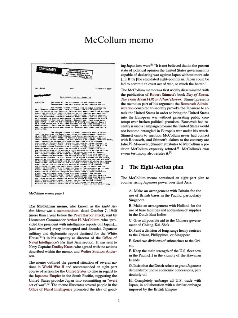 McCollum Memo Pearl Harbor False Flag Evidence Pacific Theatre Of