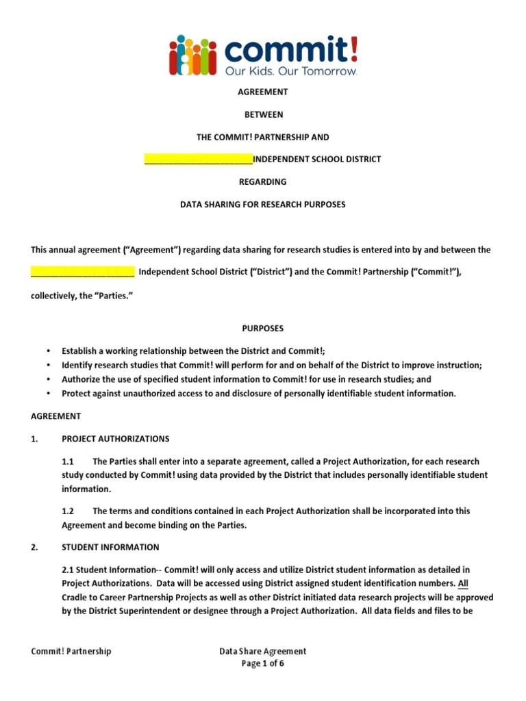 Strive Together Data Sharing Agreement Template Confidentiality