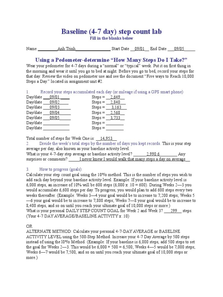 Baseline (47 Day) Step Count Lab Using A PedometerDetermine "How