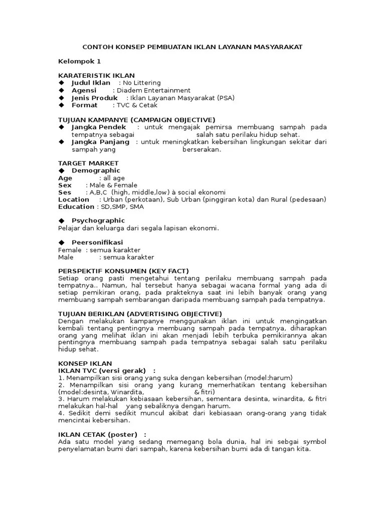 Contoh Konsep Pembuatan Iklan Layanan Masyarakat | PDF