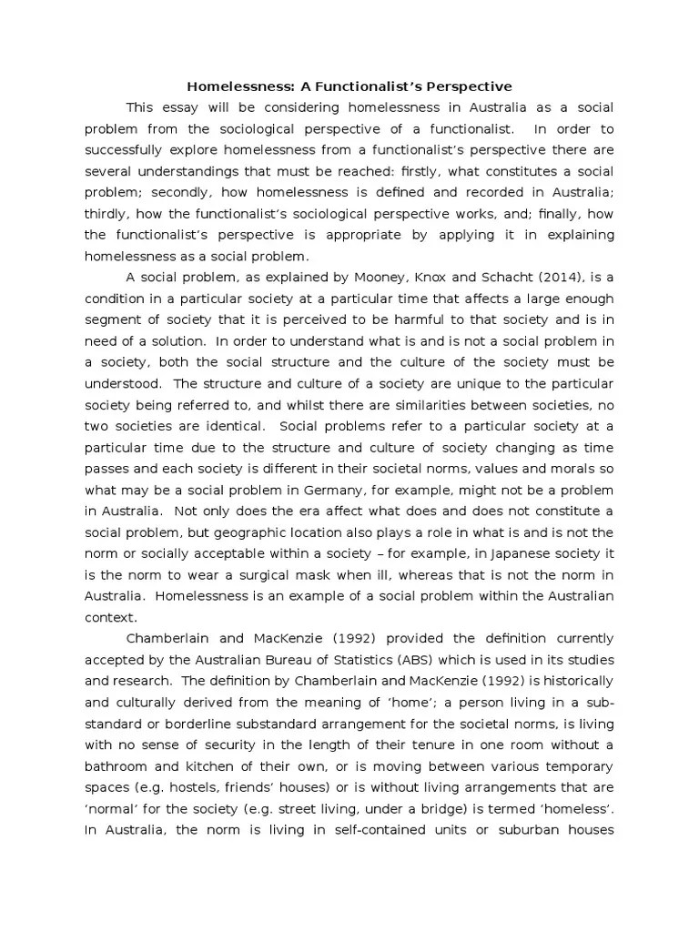 Homelessness A Functionalist's Perspective Sociology Sociological