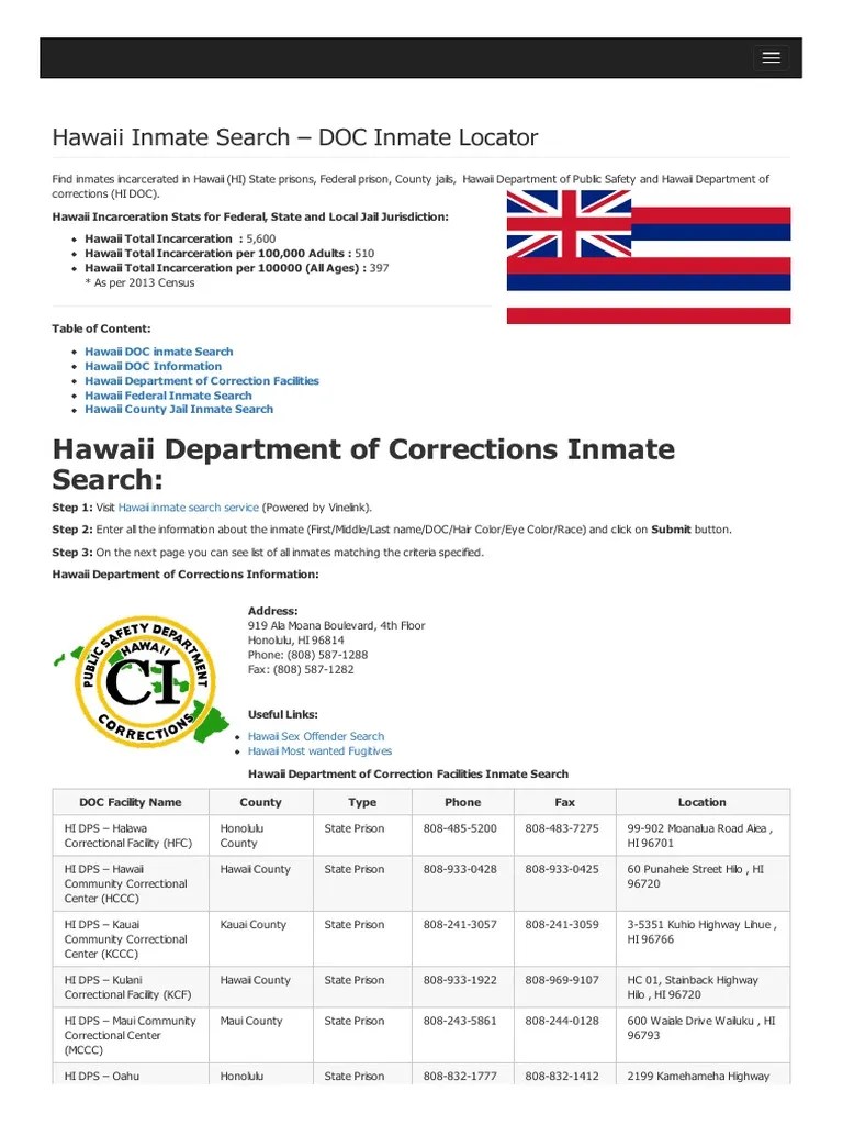 Hawaii Inmate Search Department of Corrections Lookup Hawaii Honolulu