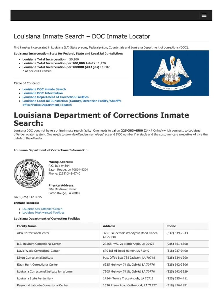Louisiana Inmate Search Department of Corrections Lookup PDF