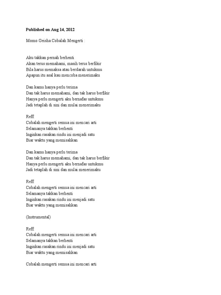 Lirik Lagu Noah Ft Momo Geisha Cobalah Mengerti