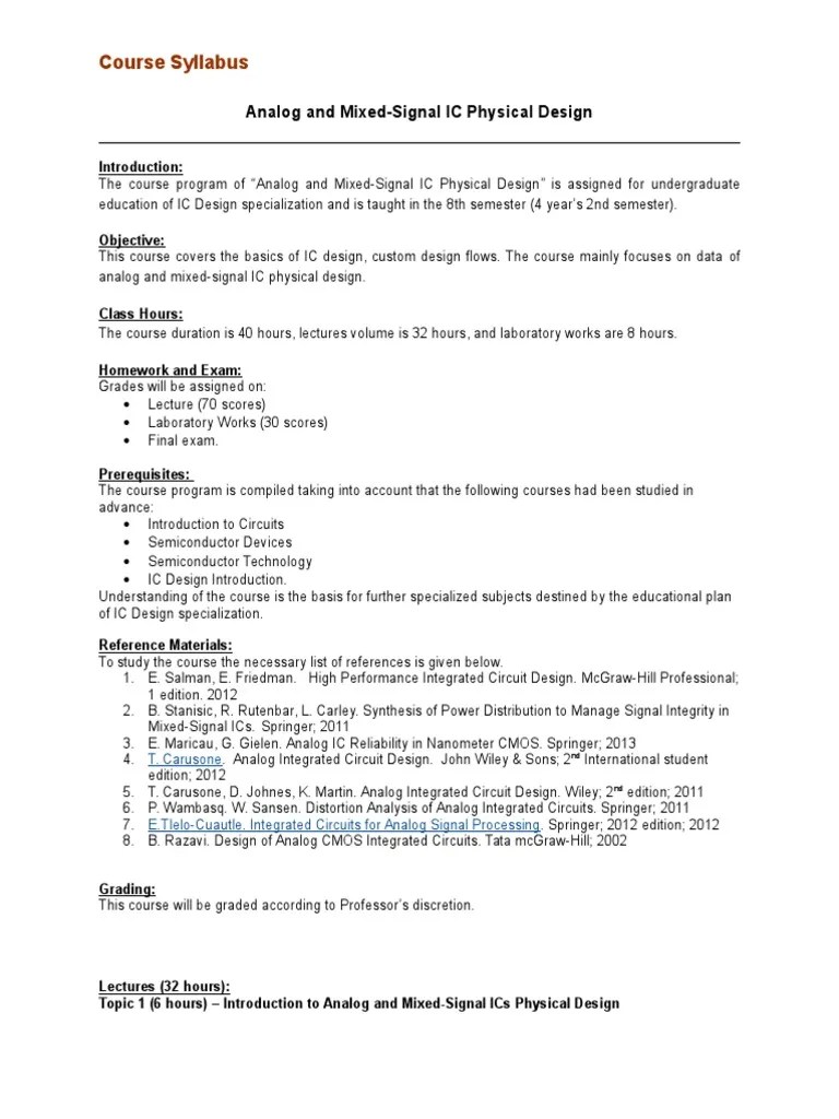 Amsg Ic Physical Design Syllabus 3132015 Mosfet Cmos