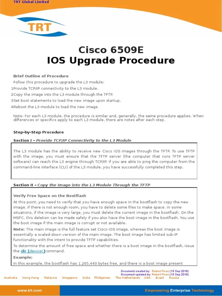 Cisco 6500 IOS Upgrade Procedure PDF Filename Booting