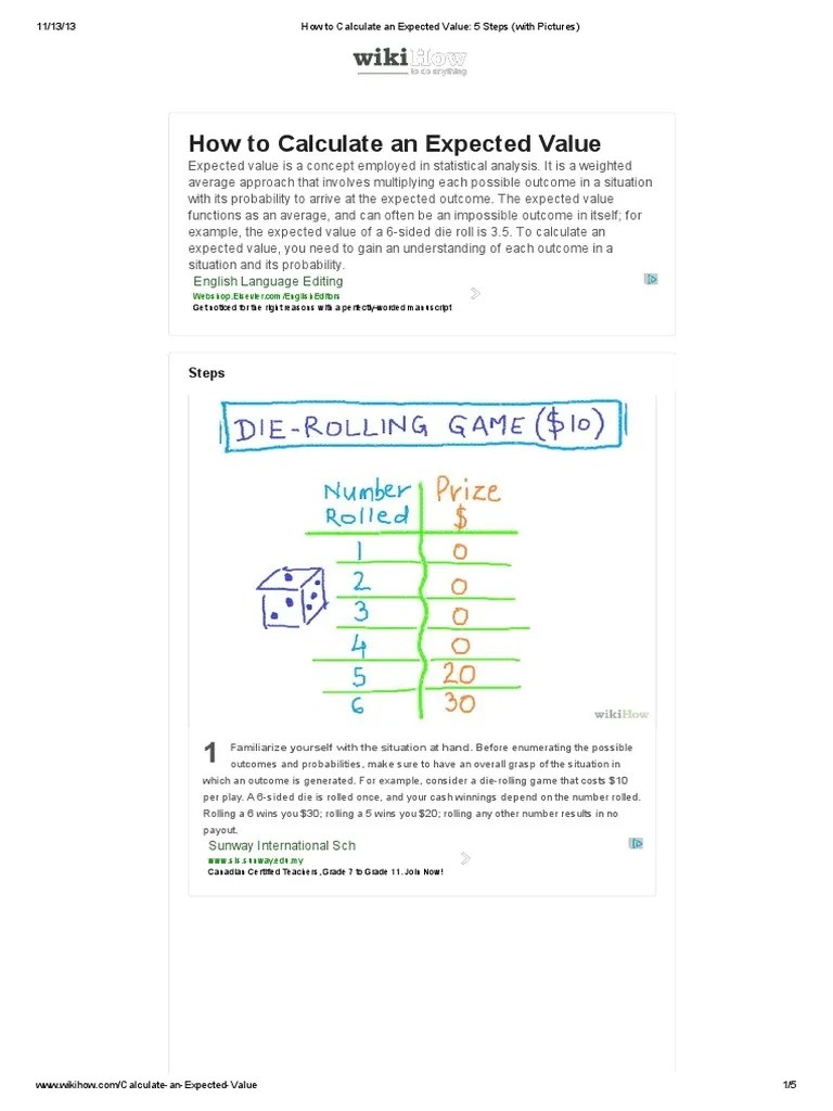 Expected Value ExampleRolling Dice PDF Expected Value Odds