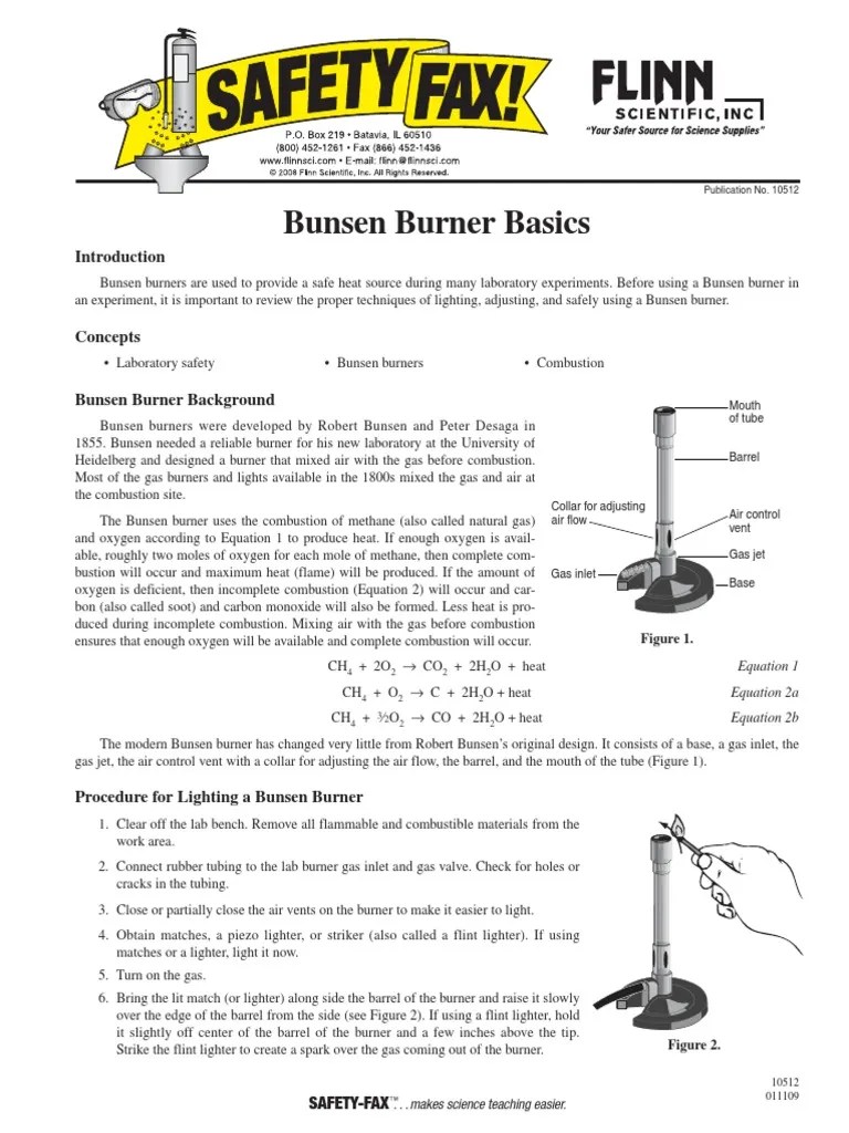 Bunsen Burner Basics Publication No. 10512 PDF Combustion Energy Technology