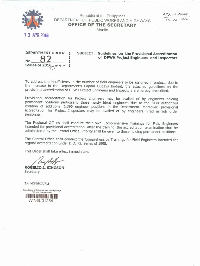 Guidelines for DPWH Project Engineer Government Information Government