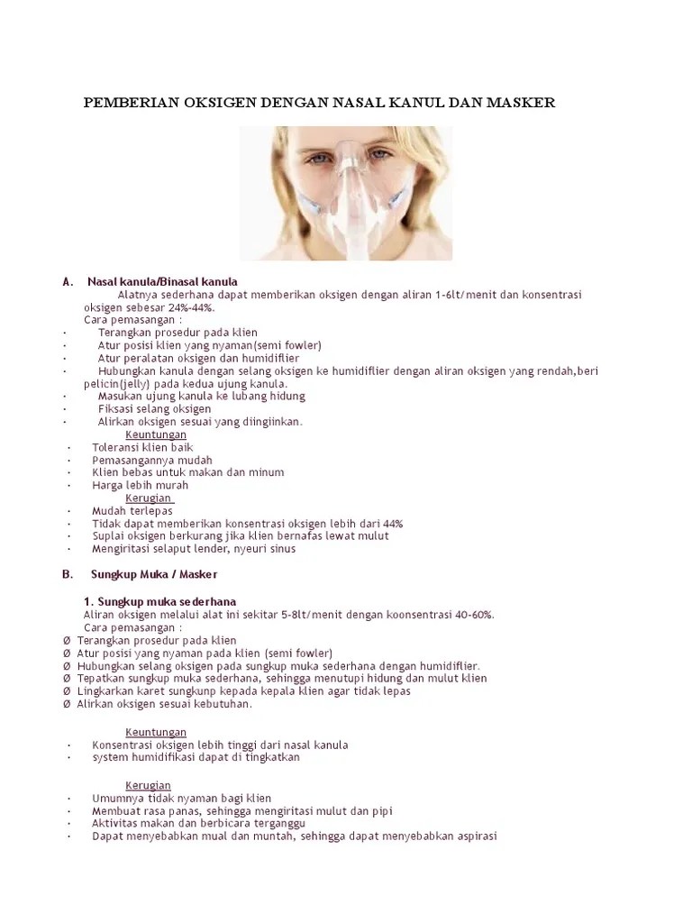 Pemberian Oksigen Dengan Nasal Kanul Dan Masker | PDF