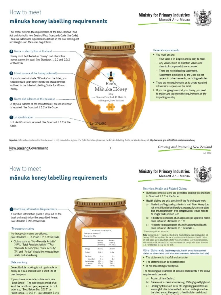 7710073 2014 Guide to Meet Honey Labelling Requirements Nutrition