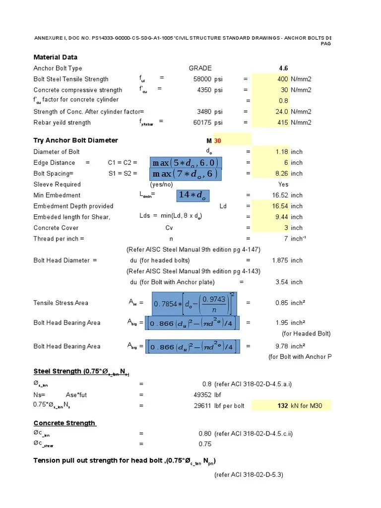 Anchor Bolt Calculation Screw Ultimate Tensile Strength