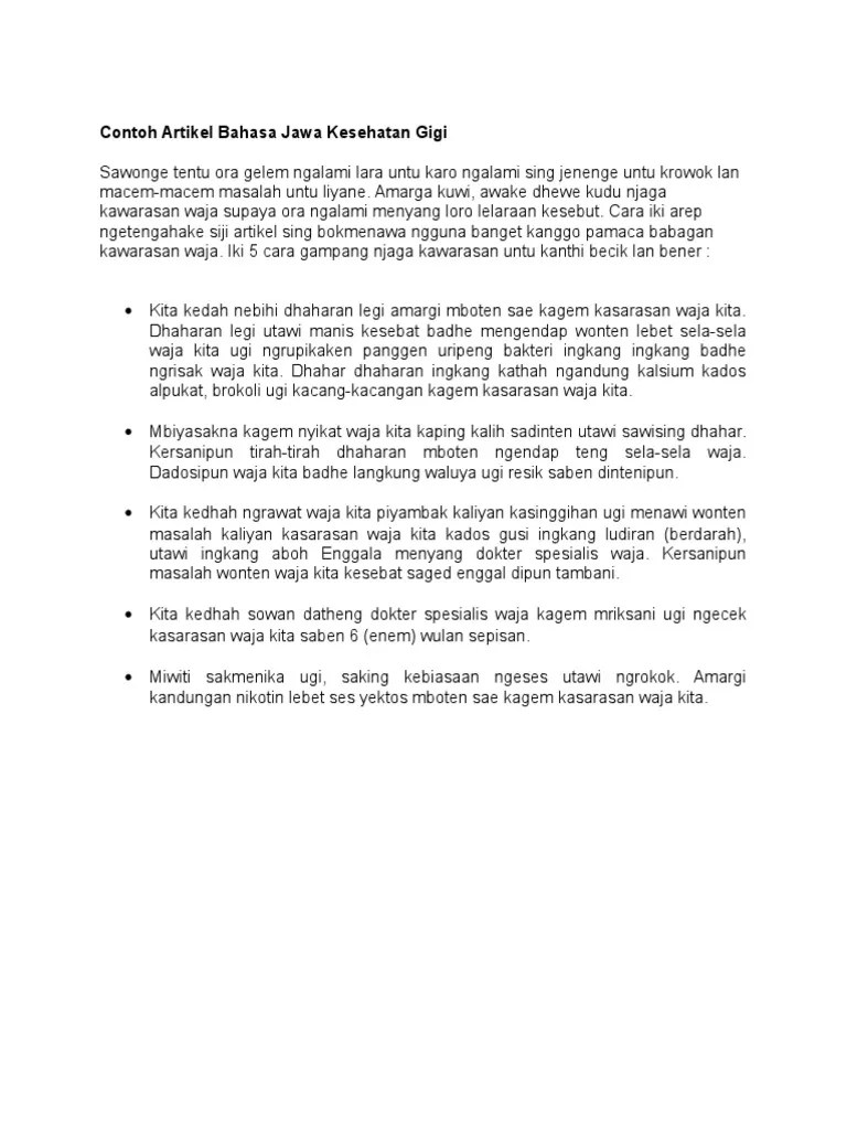 Contoh Artikel Bahasa Jawa Kesehatan Gigi | PDF