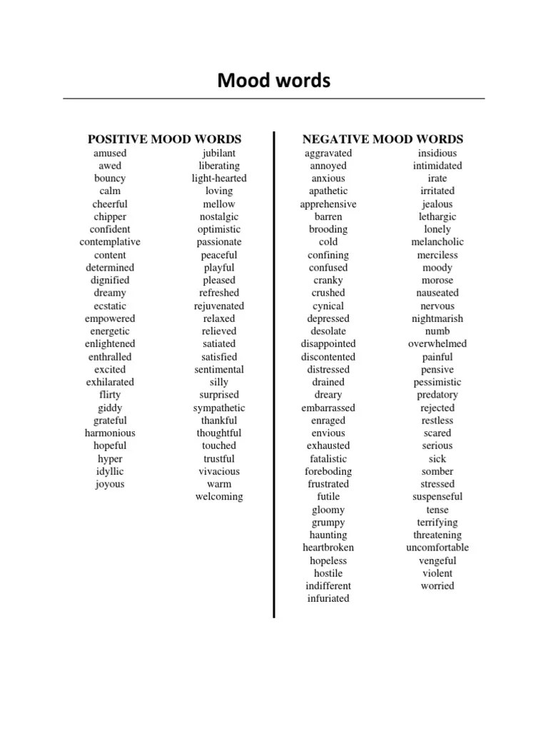 Words To Describe Mood