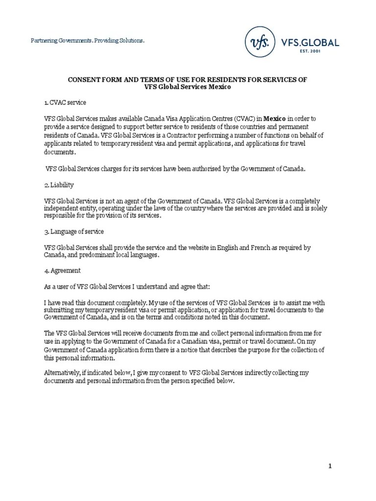 Vfs Consent Form PDF Travel Visa Government And Personhood