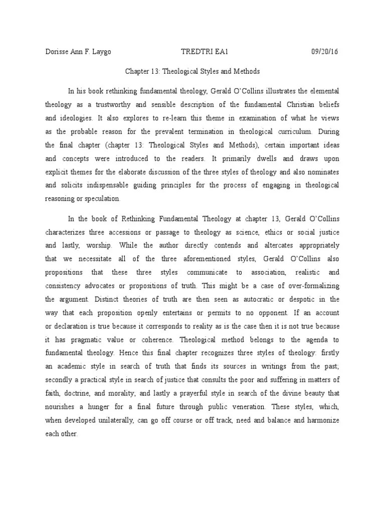 REFLECTION PAPER ON THE 3 CONTEMPORARY STYLES OF THEOLOGY Theology