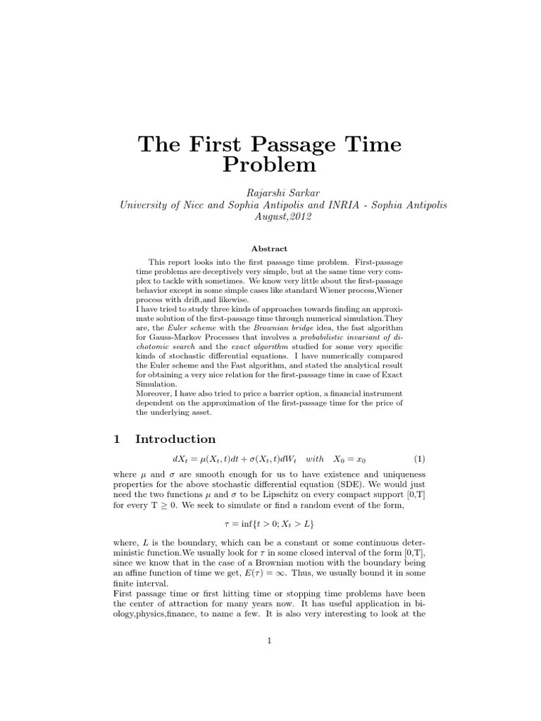 The first passage time problem Stochastic Process Variance