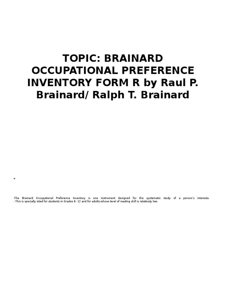 BRAINARD OCCUPATIONAL PREFERENCE INVENTORY PDF
