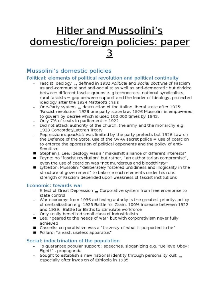 IB History Paper 3 Mussolini PDF Fascism Benito Mussolini