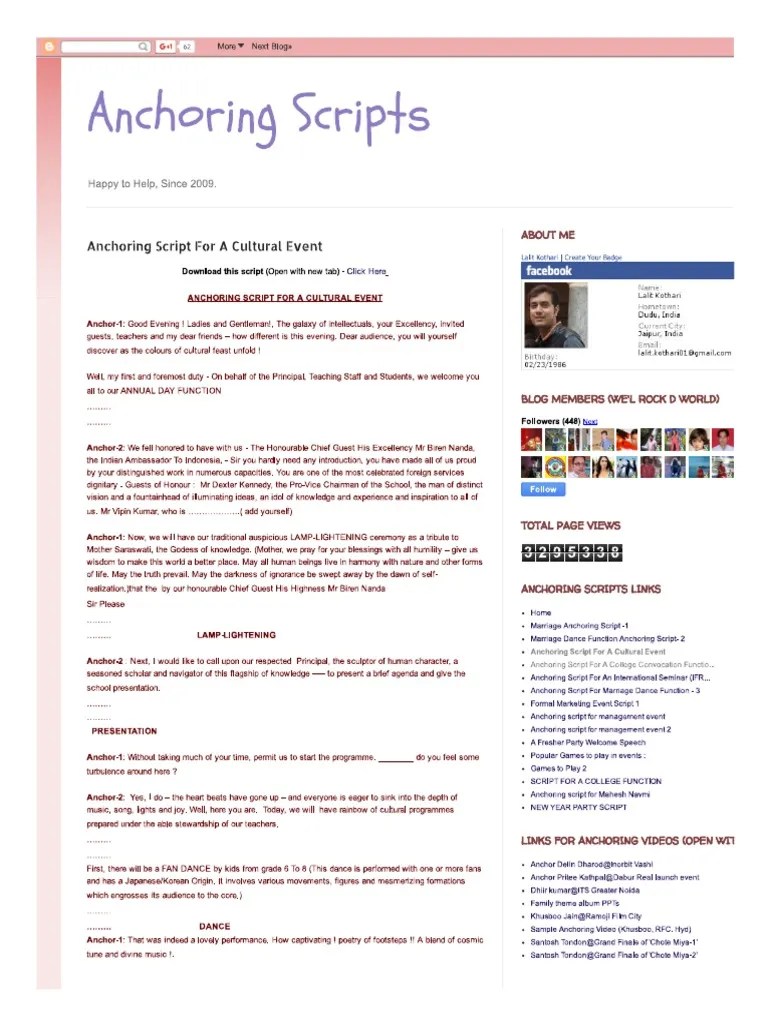 Anchoring Scripts Anchoring Script For A Cultural Event PDF