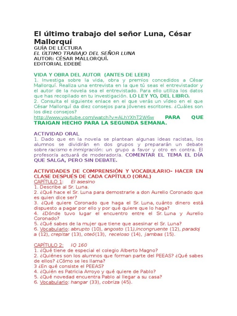 El Último Trabajo Del Señor Luna PDF Novelas Diálogo